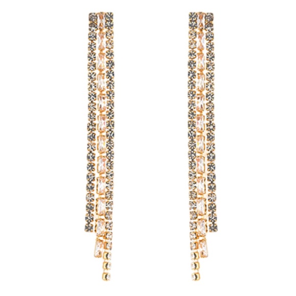 CZ Baguette 3 Line Drop Earrings - Picture 1 of 2